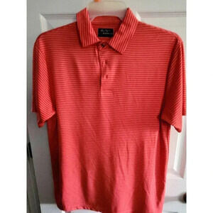 Ben Hogan Mens Golf Polo Short Sleeve Shirt Orange/Salmon White Stripe Size M